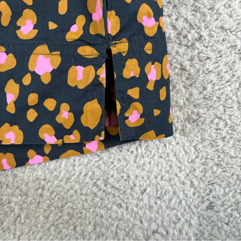 J.Crew Women's Marlene‎ Leopard Poplin Top Puff Sleeve Navy/Pink/Brown Size XS